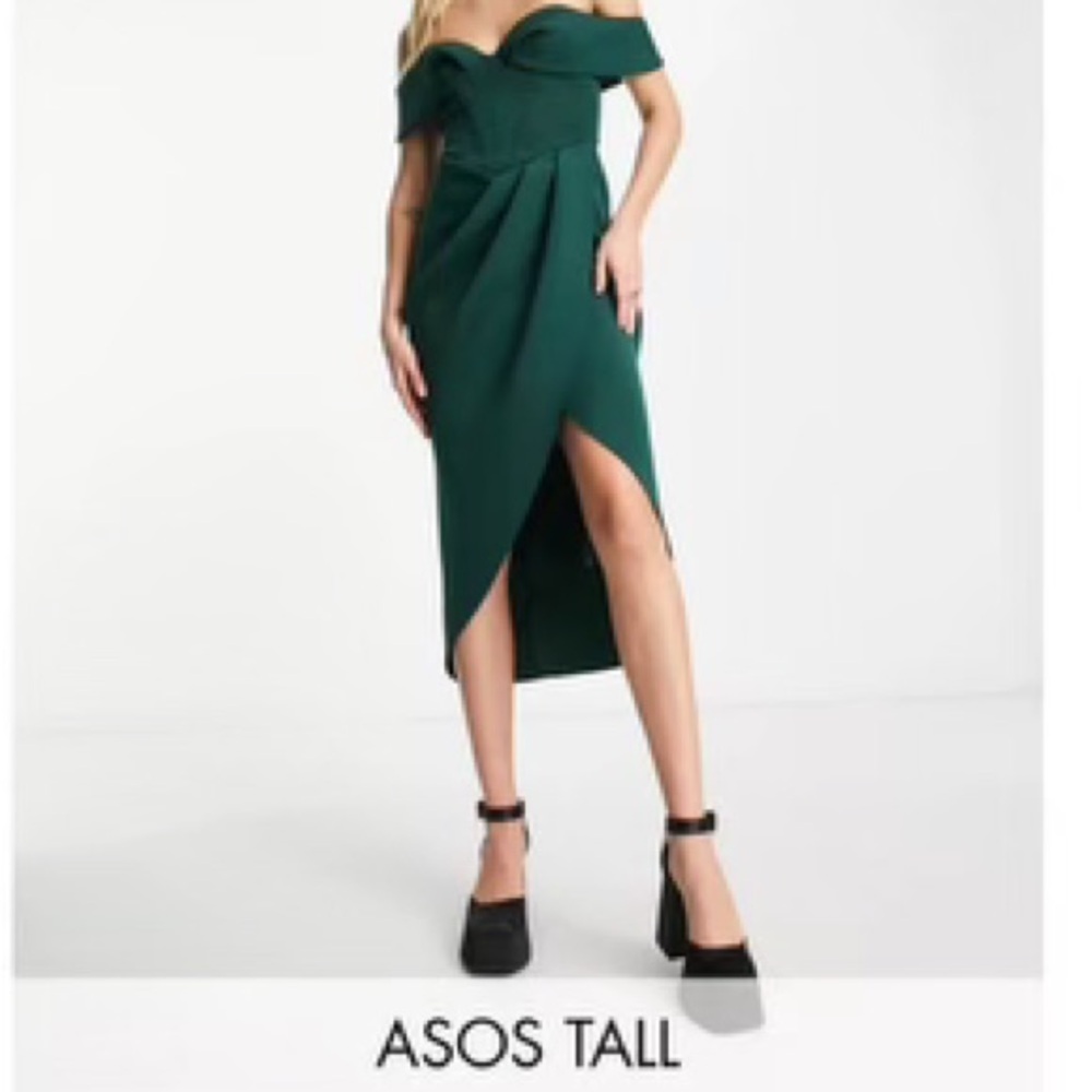Never worn forest green ASOS off the shoulder dress.